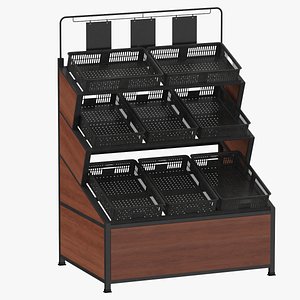 Produce Display Racks Center Unit 03 Black White Gray and Tan 3D