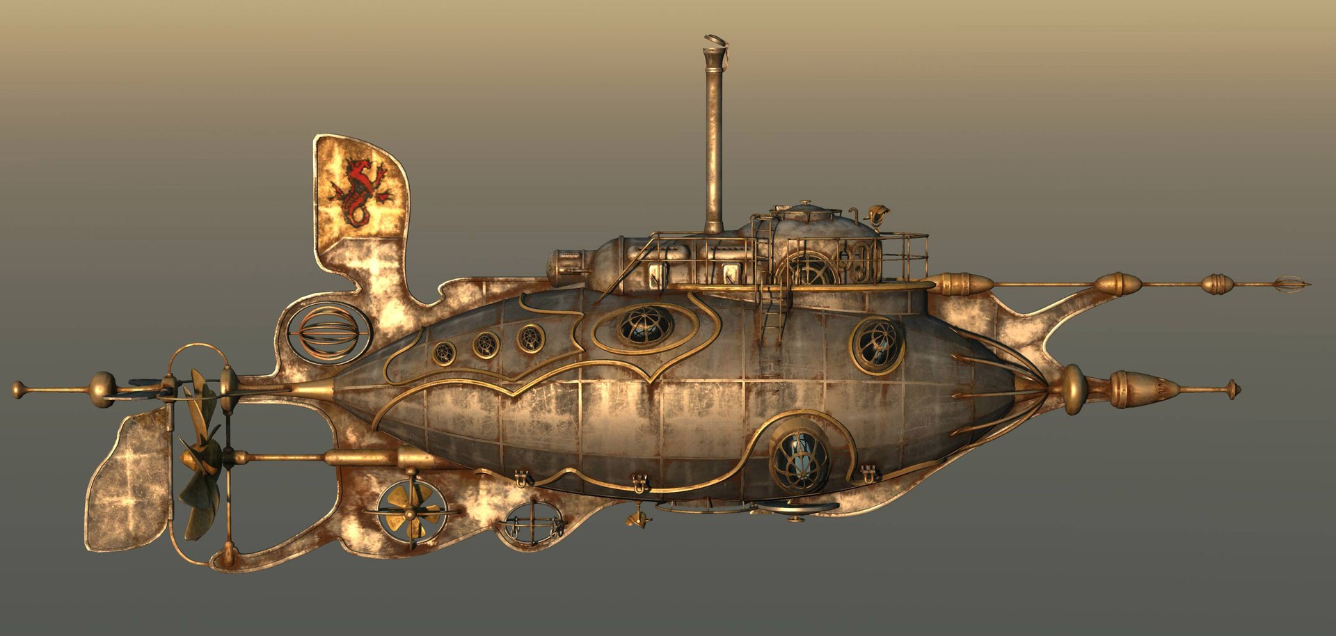 3d Steampunk Steam Dieselpunk Airship Model