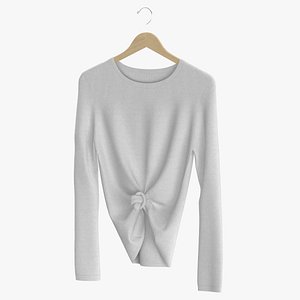 3D Long Sleeve Hanging Female Crew Neck Knotted White Blank and Branded Heather model