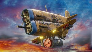 Stylized realistic yellow airplane