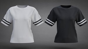3D model White and Black Sporty Striped T-Shirt Low-Poly 3D Clothing Model