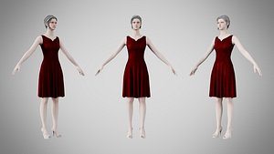 3D Dress 36 Burgundy Velvet model