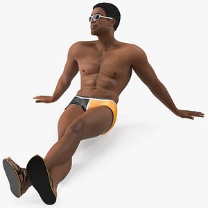 Light Skin Black Man in Swimwear Lying Pose 3D model