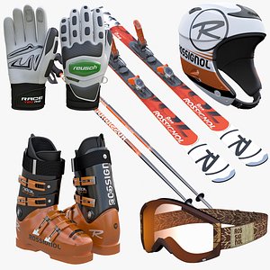 Alpine Ski Boots Helmet Goggles Poles Collection