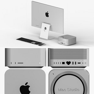 High Quality 3D Apple Desktop Set Studio Display Mac Studio Magic Keyboard Magic Mouse