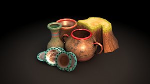 Low poly Pottery Plate and log