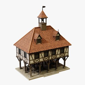 Medieval Market Hall - Low Poly Game Ready with LODs