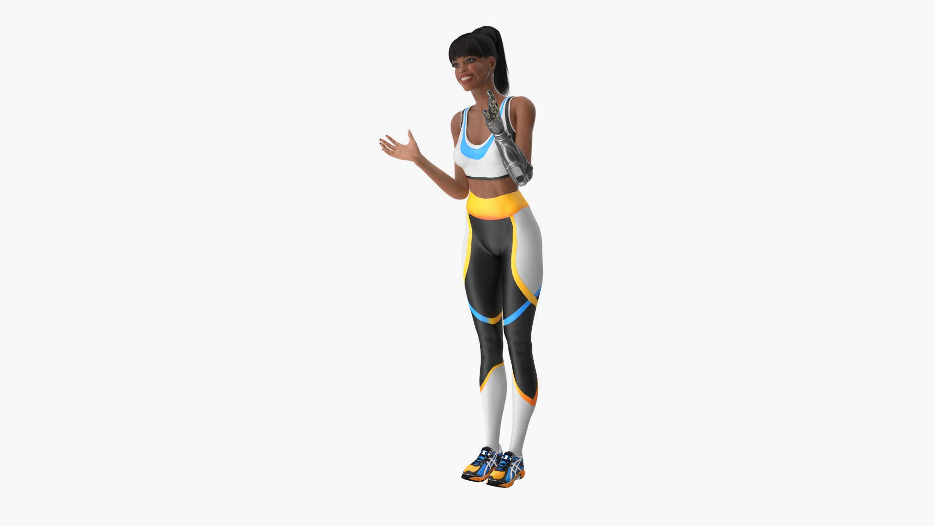 3D Woman Wearing Modular Prosthetic Limb Talking Pose - TurboSquid 2135212