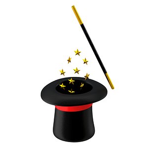 3D Magic Hat And Wand Gold model