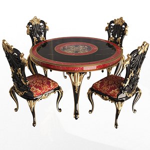 3D Classic Round Dinning Table and Chairs