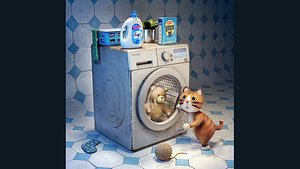 laundry cat scene low-poly