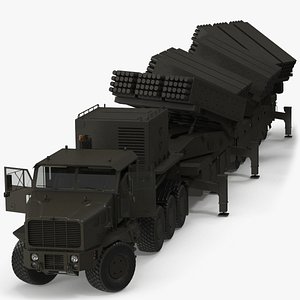 3D Jobaria Rocket Launch System with Oshkosh Transporter Green Rigged for Cinema 4D