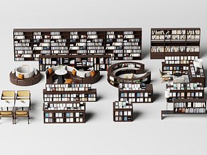 3D Library Bookshelves Sofa Se model