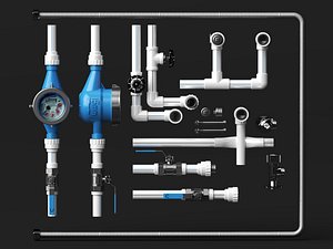 Water Meter PPR Pipe Fitting Valve Props Pack 3D model