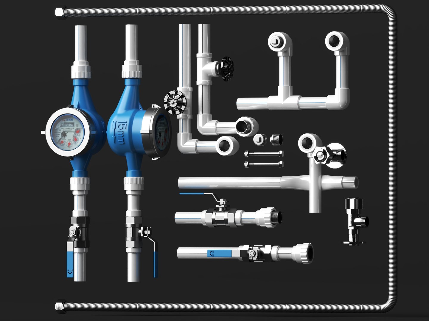 Water Meter PPR Pipe Fitting Valve Props Pack 3D model https://p.turbosquid.com/ts-thumb/Mk/3igH2I/at/pipeline2/jpg/1787406194/1920x1080/fit_q87/50cf374eff4b134385f28542c99f37c1ee293d0e/pipeline2.jpg