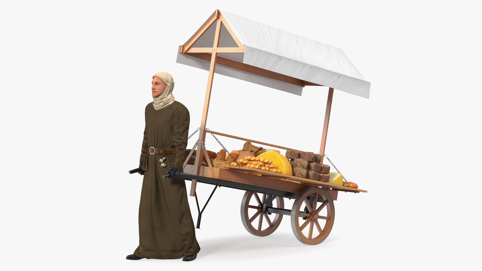 Medieval Trader with Cart 3D model preview