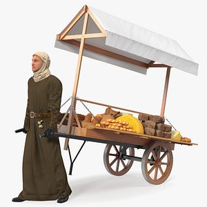 3D Medieval Trader with Cart model