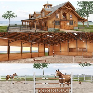 Horse Barn and Riding Arenas Collection 3D model