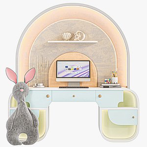 Children study table with decor and toys 3D