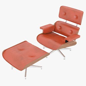 Eames Lounge Classic Chair and Ottoman Set Orange Leather Cherry Details