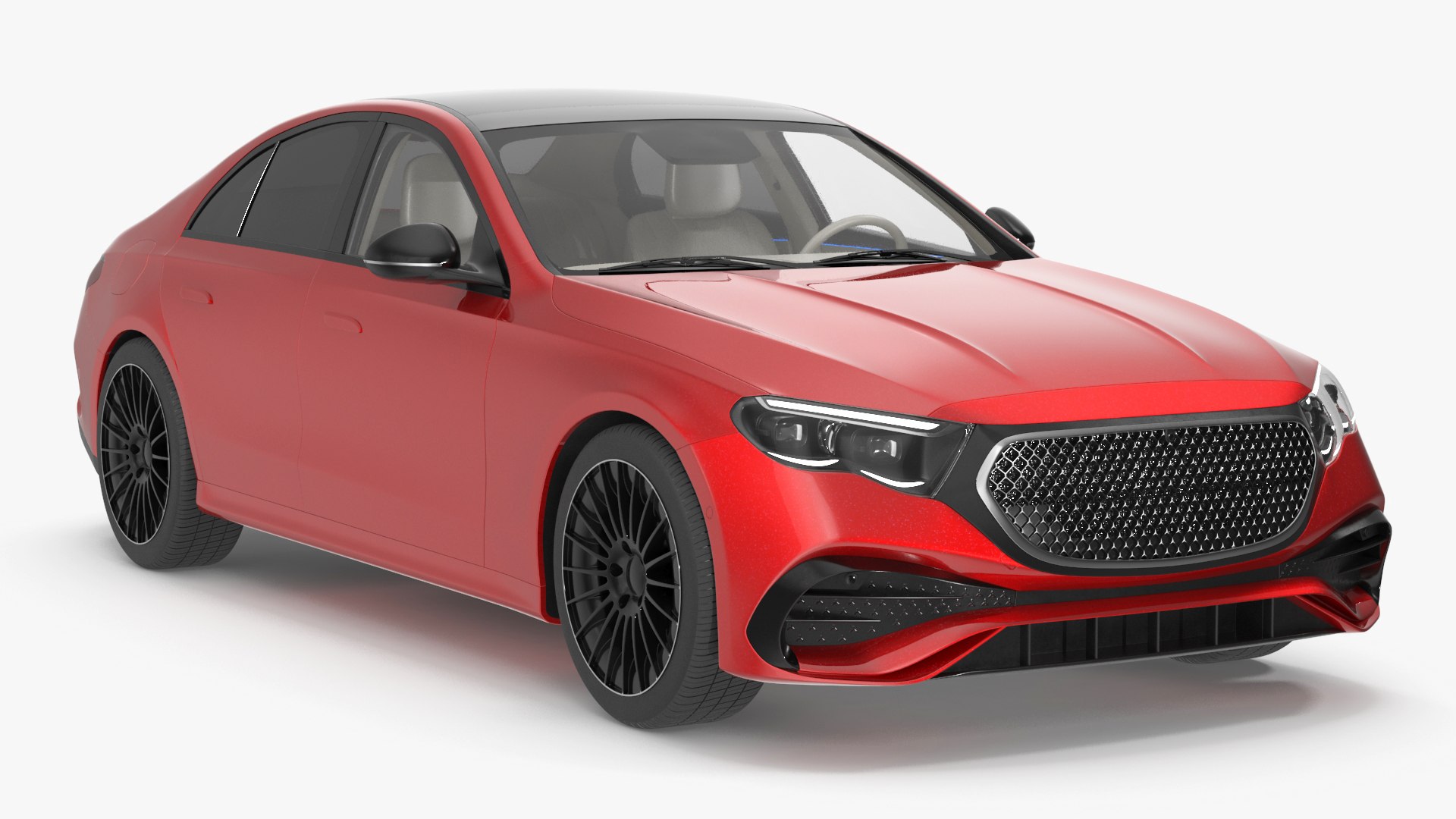 Red Luxury Sedan Simple Interior 3D model preview