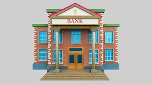 Cartoon Bank Building - Low Poly