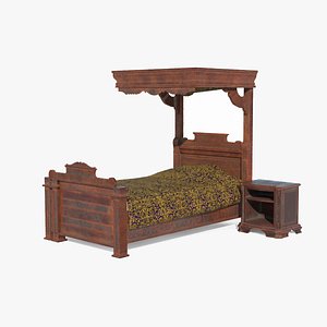 Vintage-style wooden bed restoration 3D model