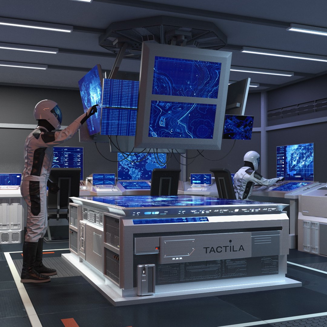 Sci Fi Command Room with Operators Blue 3D model preview