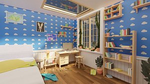 Home Bedroom Interior Environment Cartoon Style 3D