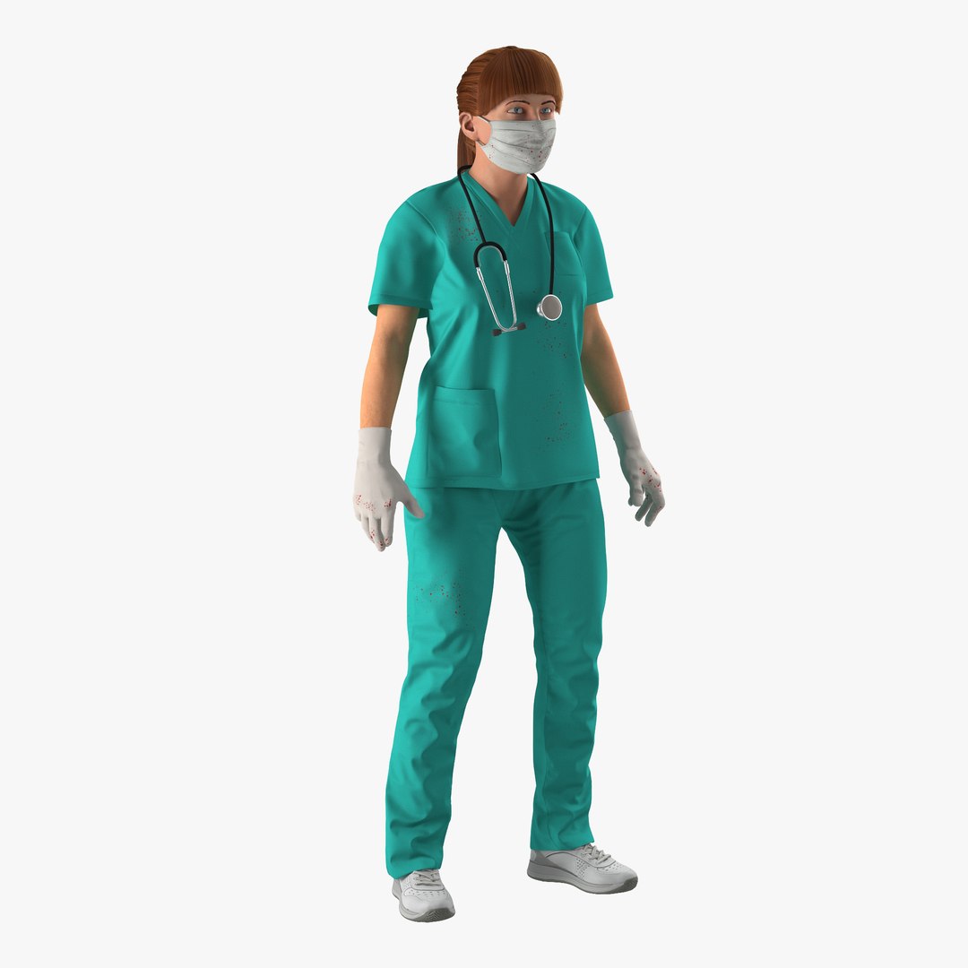 Female Caucasian Surgeon with Blood Rigged 3D Model 3D model preview
