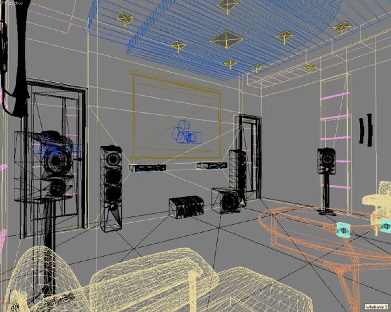 3d model of private hall design interior