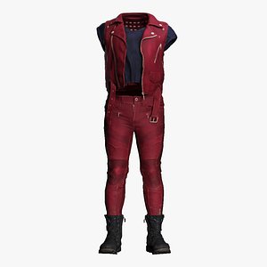 3D Realistic Male Biker Outfit - Red Leather Vest  Pants model