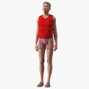 Korean Elderly Man Wearing Underclothes