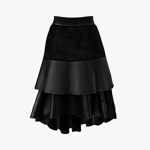 High Low Layered Black Skirt 3D