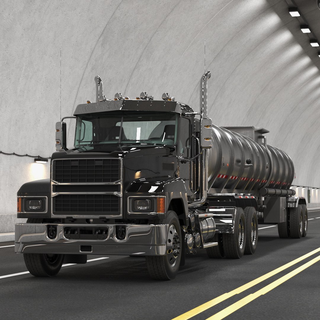 Medium Duty Truck and Tanker Trailer 3D model preview