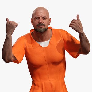 Bald Male Prisoner in Orange Uniform 3D Model Incarcerated Man
