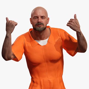 Bald Male Prisoner in Orange Uniform 3D Model Incarcerated Man