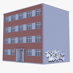 Apartment building with graffiti