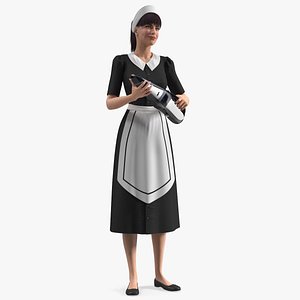 3D model Housekeeping Maid with Handheld Vacuum Cleaner Rigged for Cinema 4D