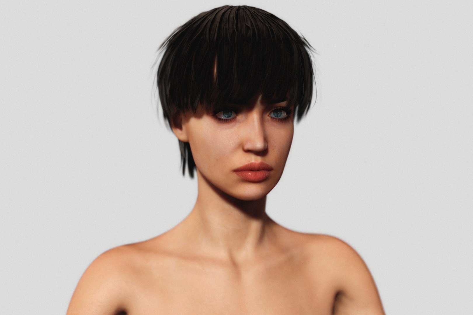 3D Nude Slim Brunette Woman With Tan Lines And Short Hair Model -  TurboSquid 1973556