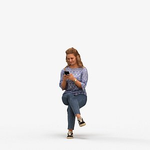 00415Christina015 - Adult Caucasian woman sitting in public space with smartphone summer casual