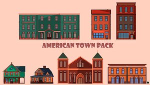 american town pack 3D model