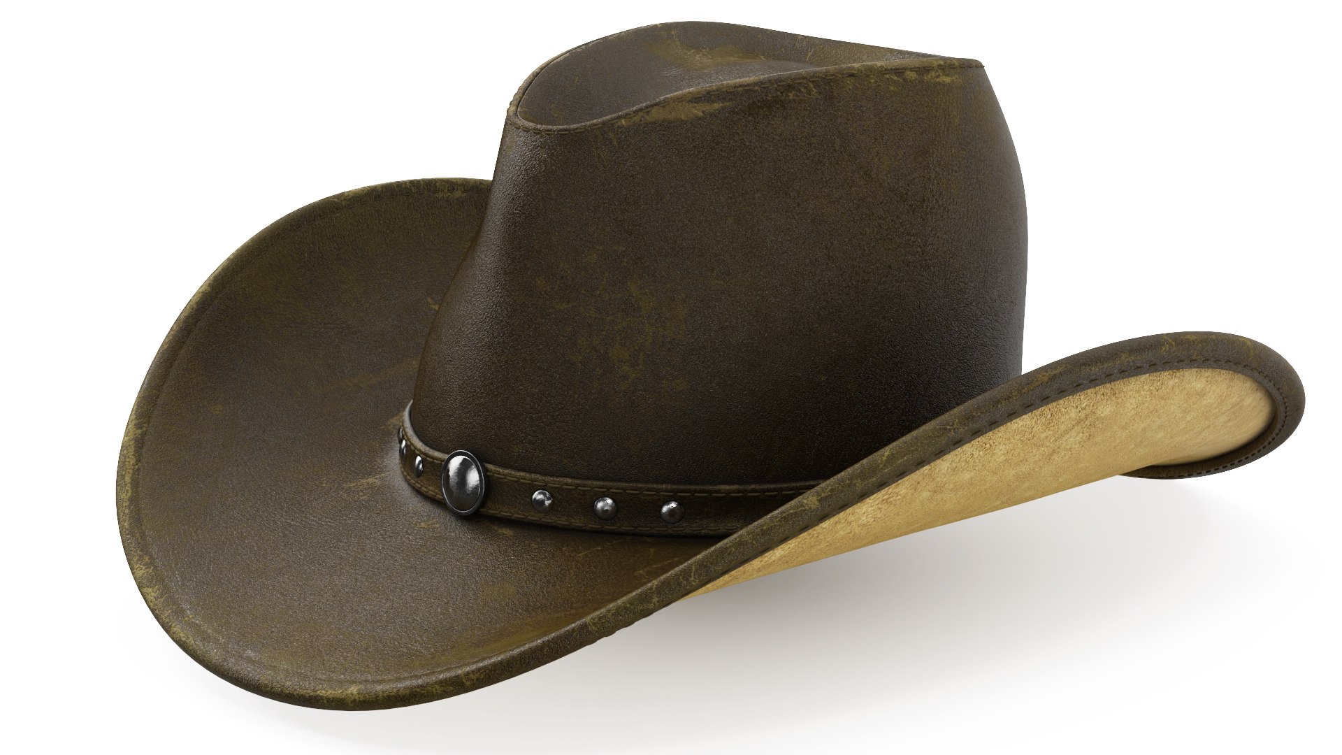 Old Western Leather Cowboy Hat 3D model preview