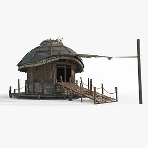 Ancient fantasy-style thatched water houses 3D