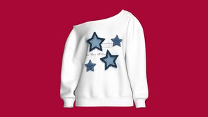 Girls Oversize Off-Shoulder Denim Star Sweatshirt 3D model