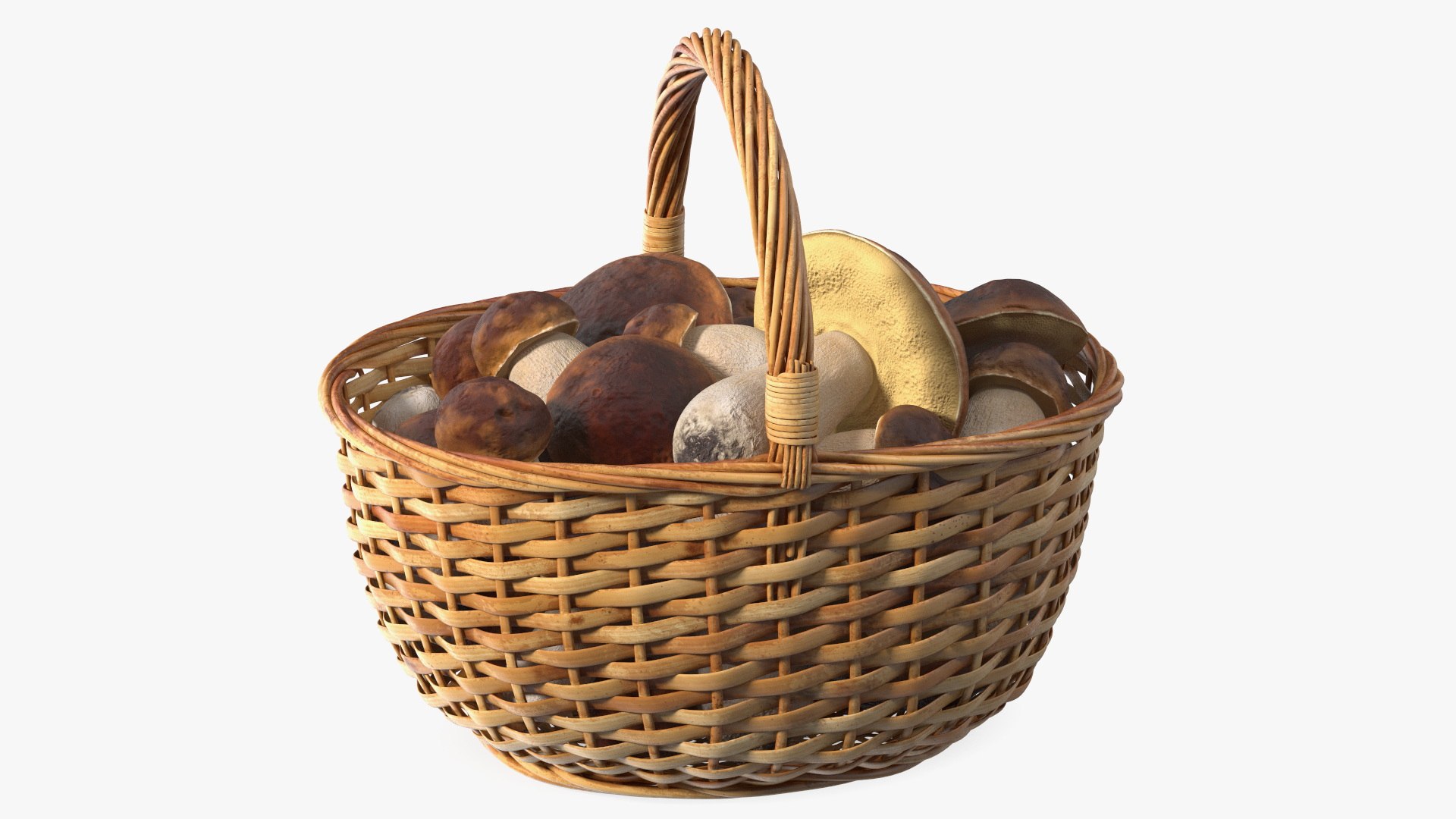 Straw Basket Of Porcini Mushrooms 3D model preview