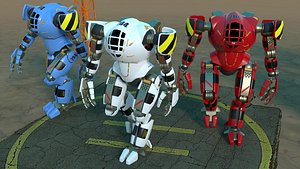 Rigged low poly cartoon mecha 3D model