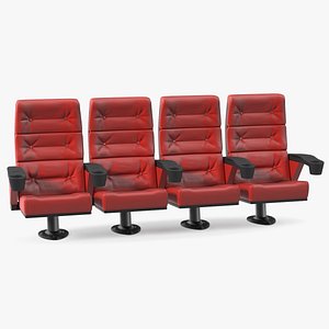 Leather Cinema Chairs for Four Places Red 3D model