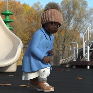 African Baby Girl Outdoor Autumn Style Crawling 3D model