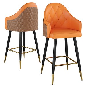 Modern Bar Stool PU Leather Counter Height Bar Stool with Footrest with Metal 3D model